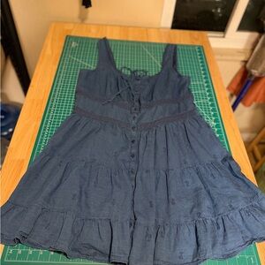 Gap Cotton Blue Sleeveless Button-Down Dress with Cotton Slip layer